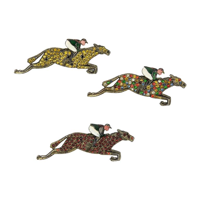 Art Deco Rare Thoroughbred Race Horse and Jockey Brooch Pins at 1stDibs