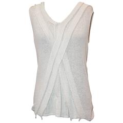 Retro Chanel Ivory Crochet Knit Sleeveless Knitted Top w/ Front Pleated Cross - 42 