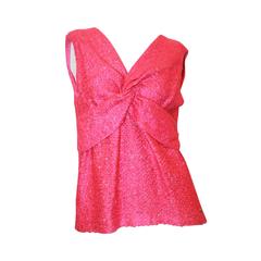 Chanel Fuchsia Tweed Top w/ Gripoix Detail & Knotted Ruched Front - NWT - 40