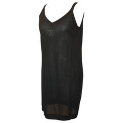 Chanel Black Metallic V-Neck Spaghetti Strap Slip Dress - 44