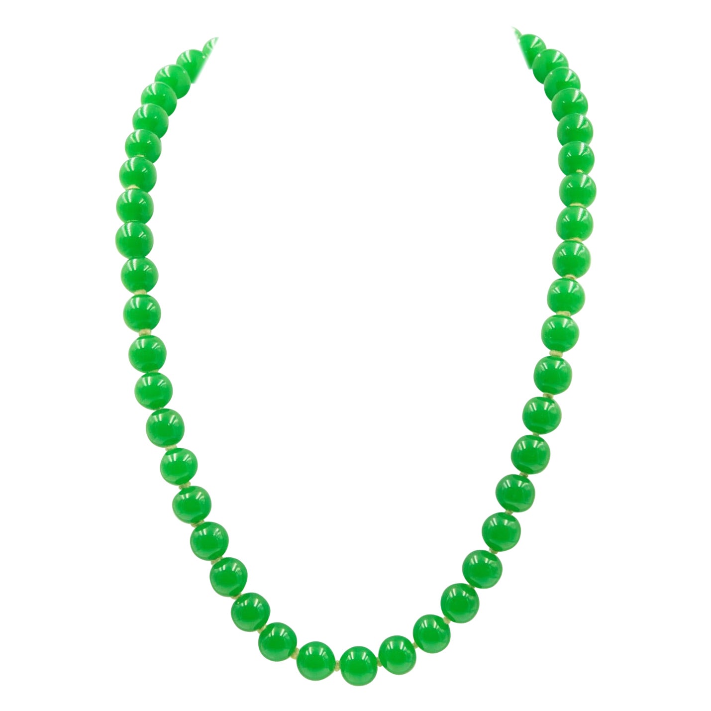 Imperial Green Peking Glass Bead Necklace with Rhinestone Clasp by Judith  McCann at 1stDibs