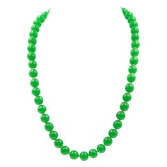 Imperial Green Peking Glass Bead Necklace with Rhinestone Clasp by Judith McCann