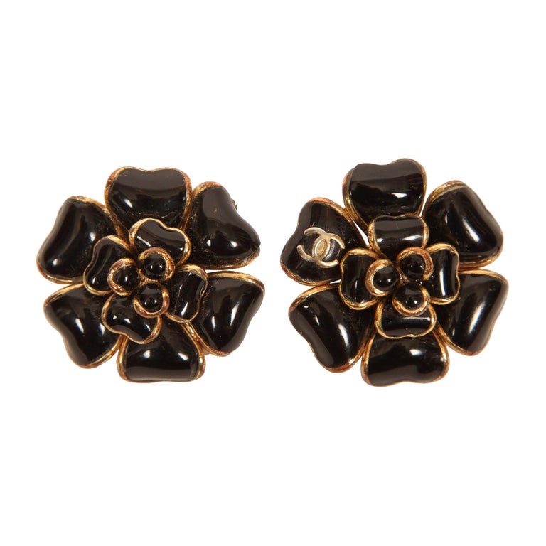 Vintage Chanel Coco Camellia Floral Clip-on Earrings
