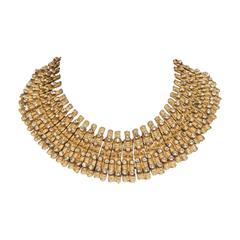 1960's Mosell Gold Tone Egyptian Inspired Choker Necklace w/Rhinestones