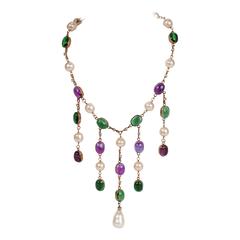 1984 Chanel Gripoix, Pearl & Crystal Chandelier Necklace Choker 4