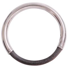English Hallmarked Sterling Silver & Leather Bangle Bracelet