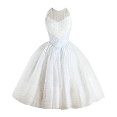 Retro 1950s White Polka Dot Organza Dress