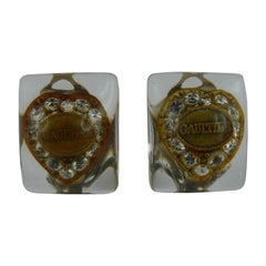 Jean Paul Gaultier Vintage Resin Jewelled Heart Inlaid Clip-On Earrings