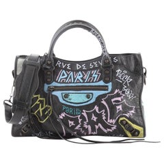  Balenciaga City Graffiti Classic Studs Bag Leather Medium