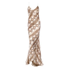 NEW Roberto Cavalli Exotic Python Snake Print Silk Evening Gown Maxi Dress S