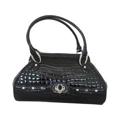 Judith Leiber Black Crocodile Shoulder Bag - SHW