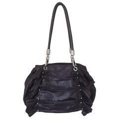 Stella McCartney Deep Purple Cracked Suede Ruched Shoulder Bag