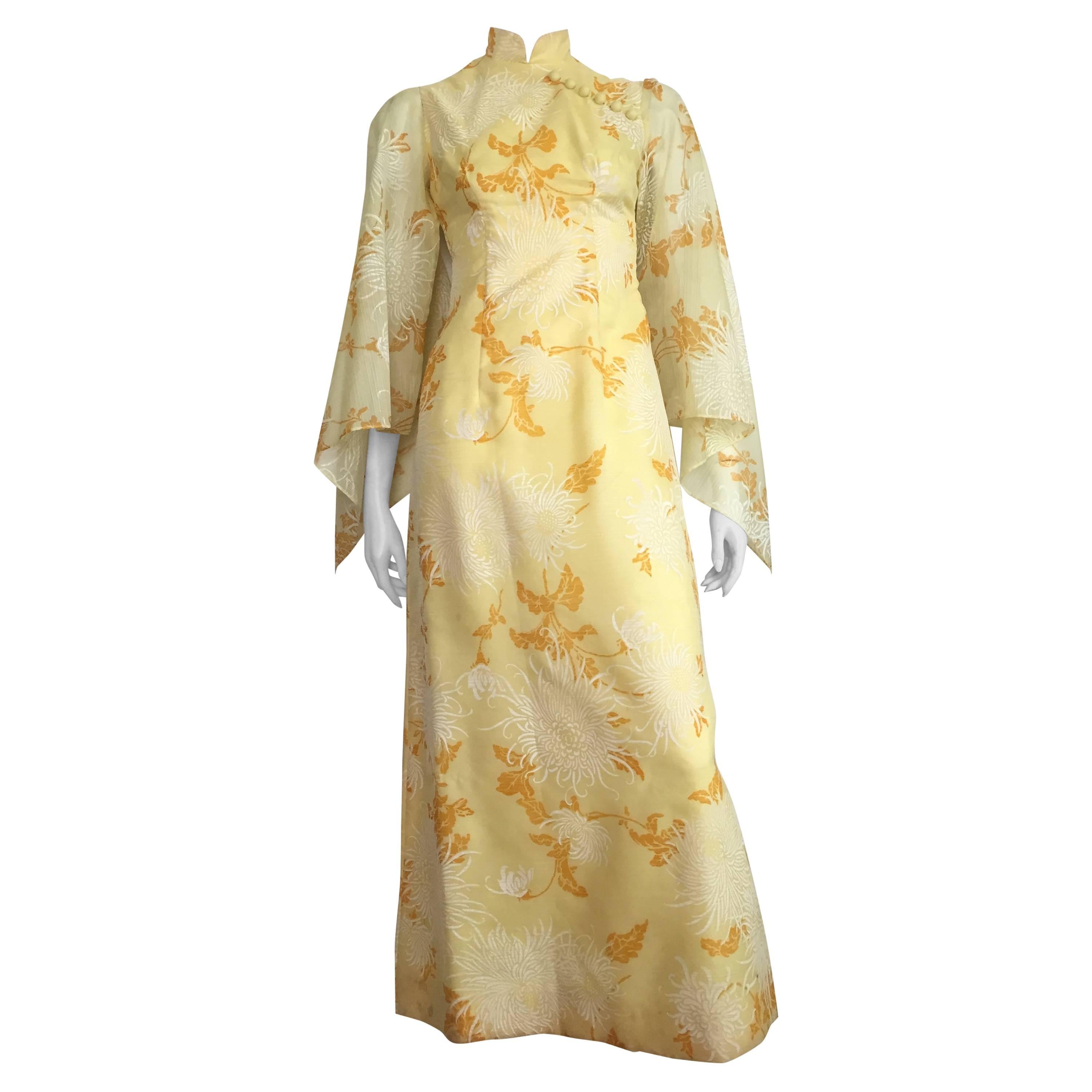 Alfred Shaheen Yellow Floral Maxi Gown Size 4  For Sale