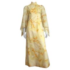 Alfred Shaheen Yellow Floral Maxi Gown Size 4 