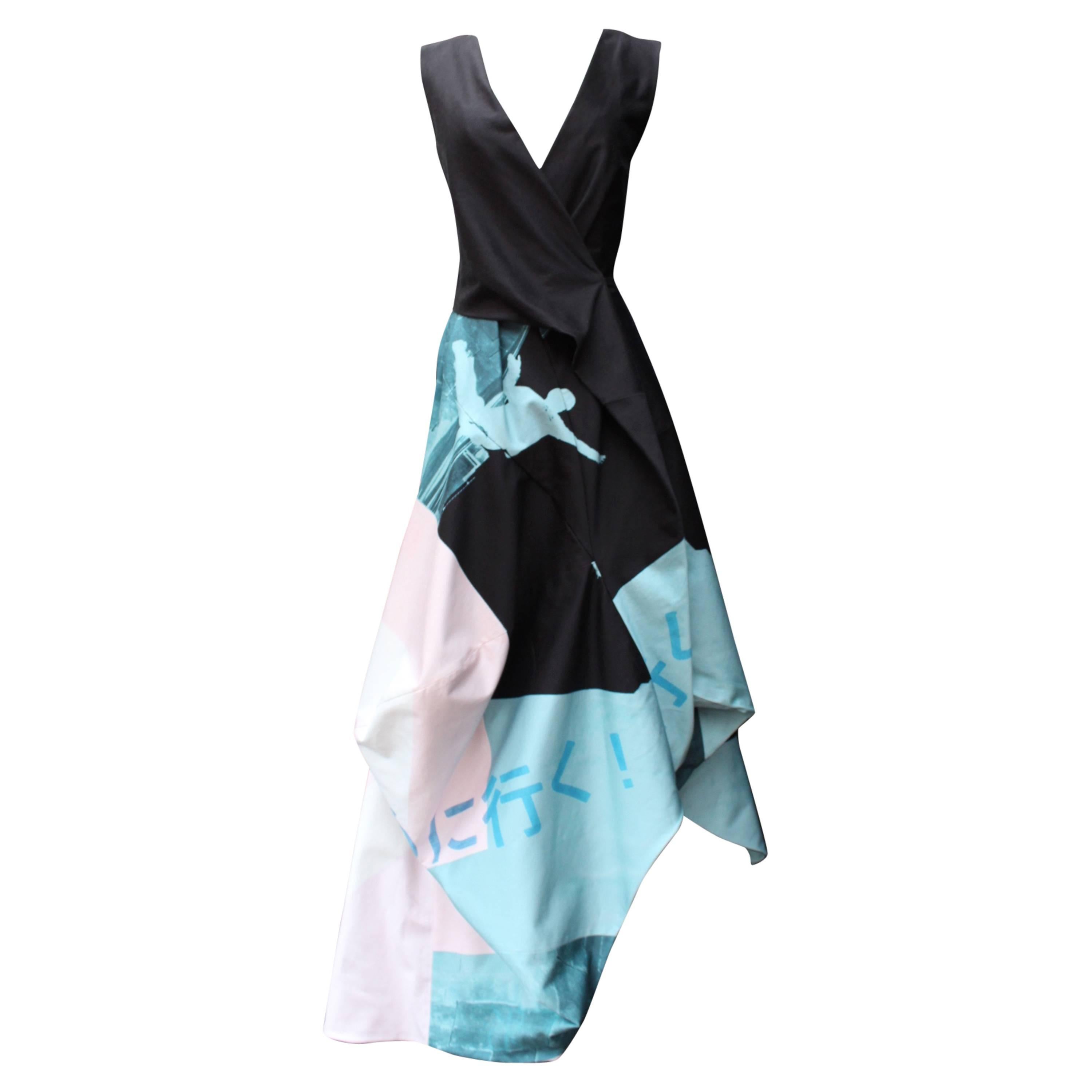 2013 John Galliano Evening Dress in Blue, Pink and Black Cotton by Bill Gaytten