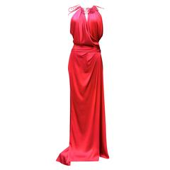 2000s John Galliano Red Silk Evening Gown