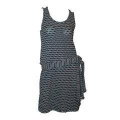 Chanel Navy & White Knit Sleeveless Dress w/ Tie Belt - 40