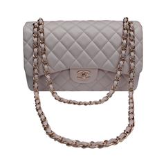 Chanel Light Pink Double Flap Jumbo Handbag with Rose Gold Chain