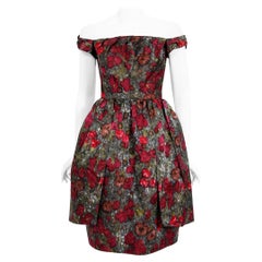 1950's Claire Schaffel Couture Floral Print Silk Off-Shoulder 'New Look' Dress