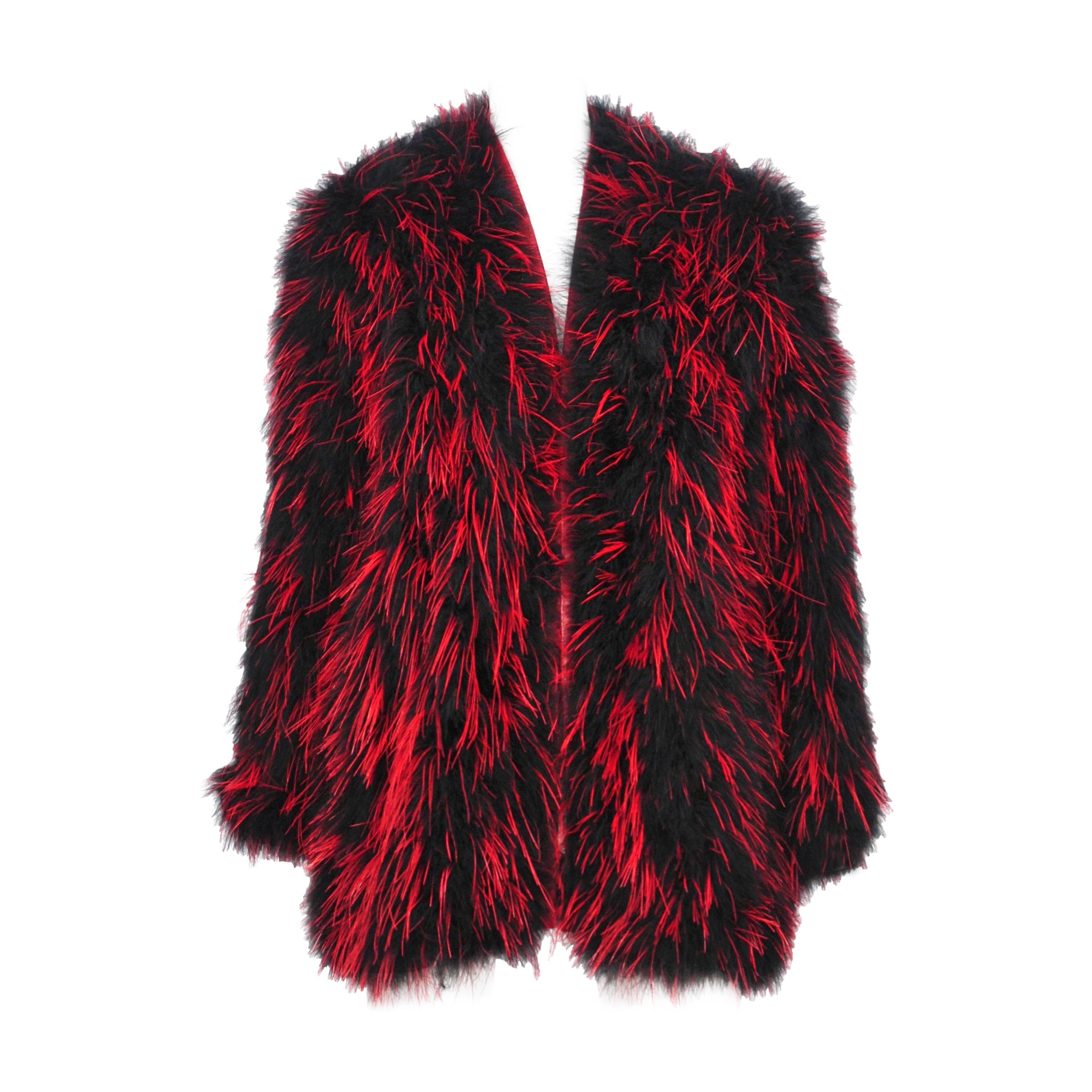 Yves Saint Laurent Black and Red Marabou Jacket 