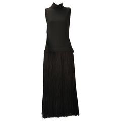 1960s Adele Simpson Black Crepe Fringe Dress