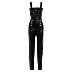 New Balmain Black Leather Jumpsuit Size FR38 $5000 With Tags