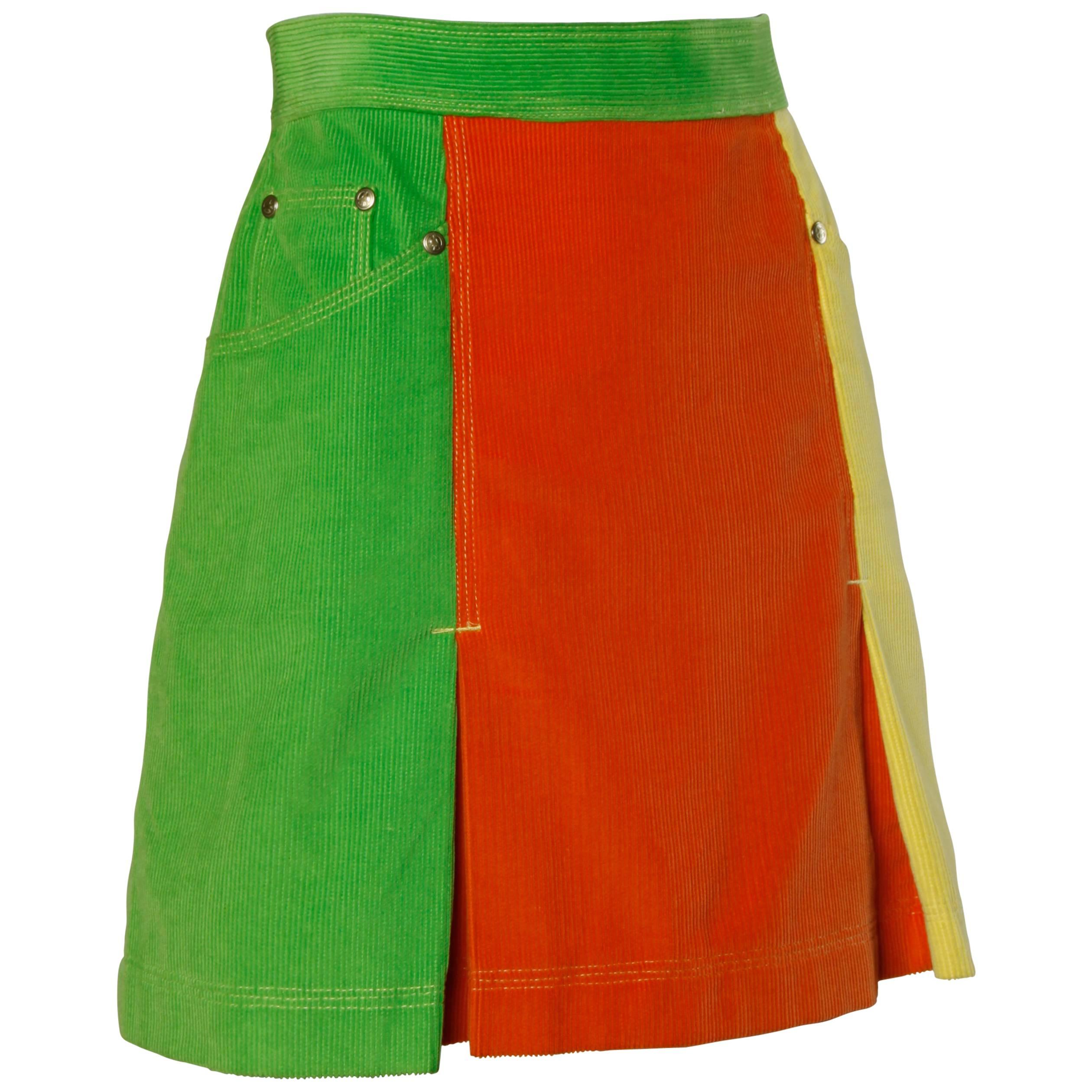 Moschino Vintage Color Block Corduroy Mini Skirt