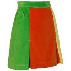 Moschino Vintage Color Block Corduroy Mini Skirt
