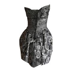 Christian Lacroix Silver and Black Jacquard and Lace Dress