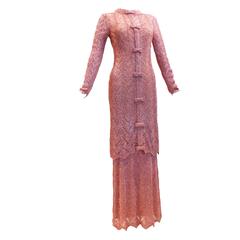 Vintage 1970s Sydney's of Los Angeles Crochet Pink Metallic Dress