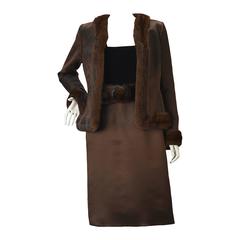 Oscar de la Renta Brown Satin and Mink Ensemble 11