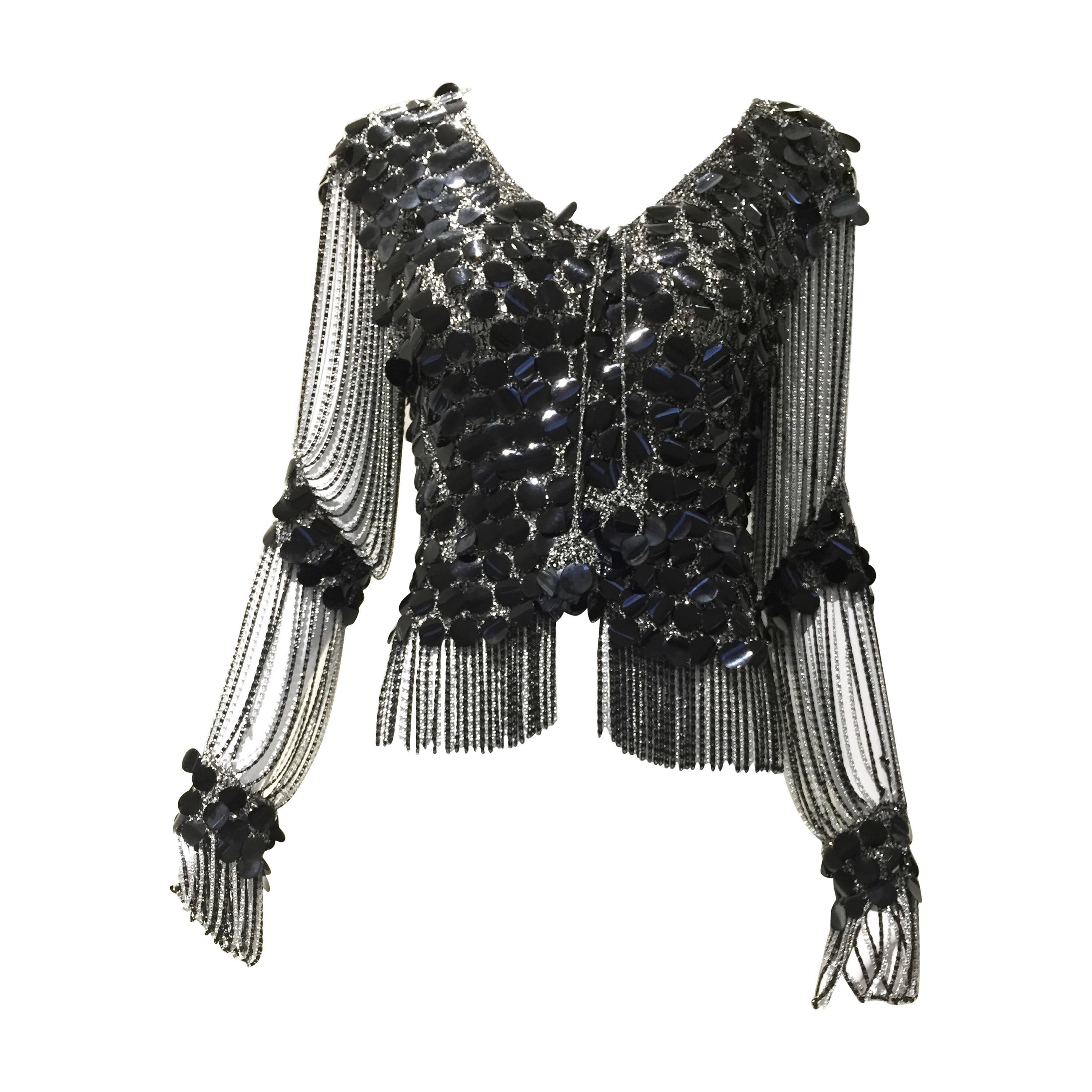 LORIS AZZARO sequin chainmail tassel  cardigan