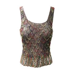 1970s LORIS AZZARO Gold, Red and Green Chain Mail Sleeveles sexy Tank top