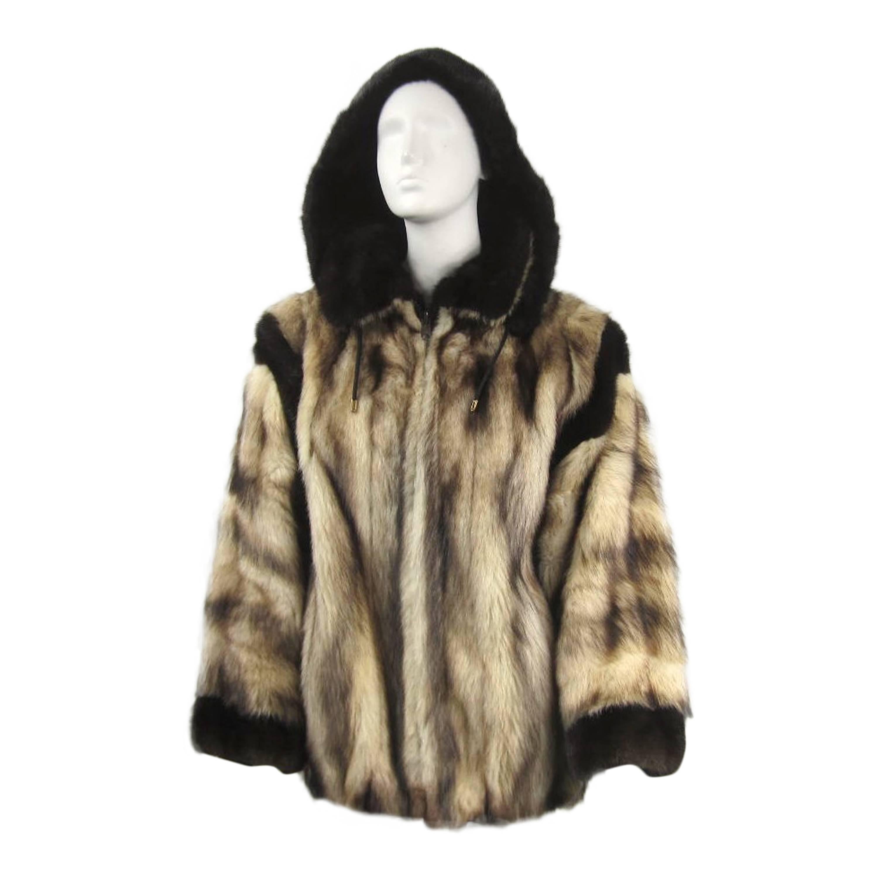 Giacca Lux Russian Fitch & Mink degli anni '80 con cappuccio staccabile