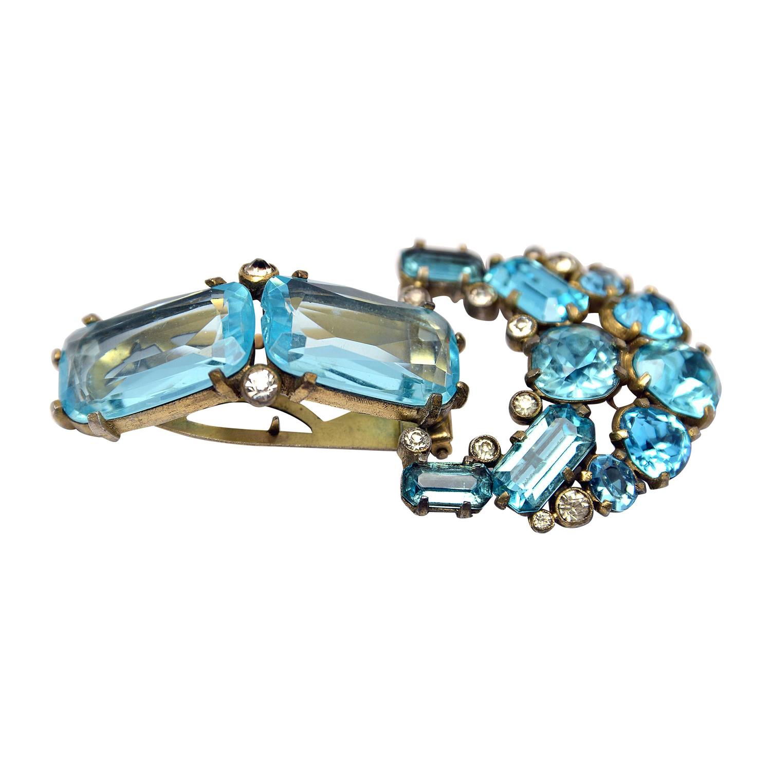 1930s Eisenberg Original Tourquise Rhinestone Fur Clip For Sale at 1stdibs