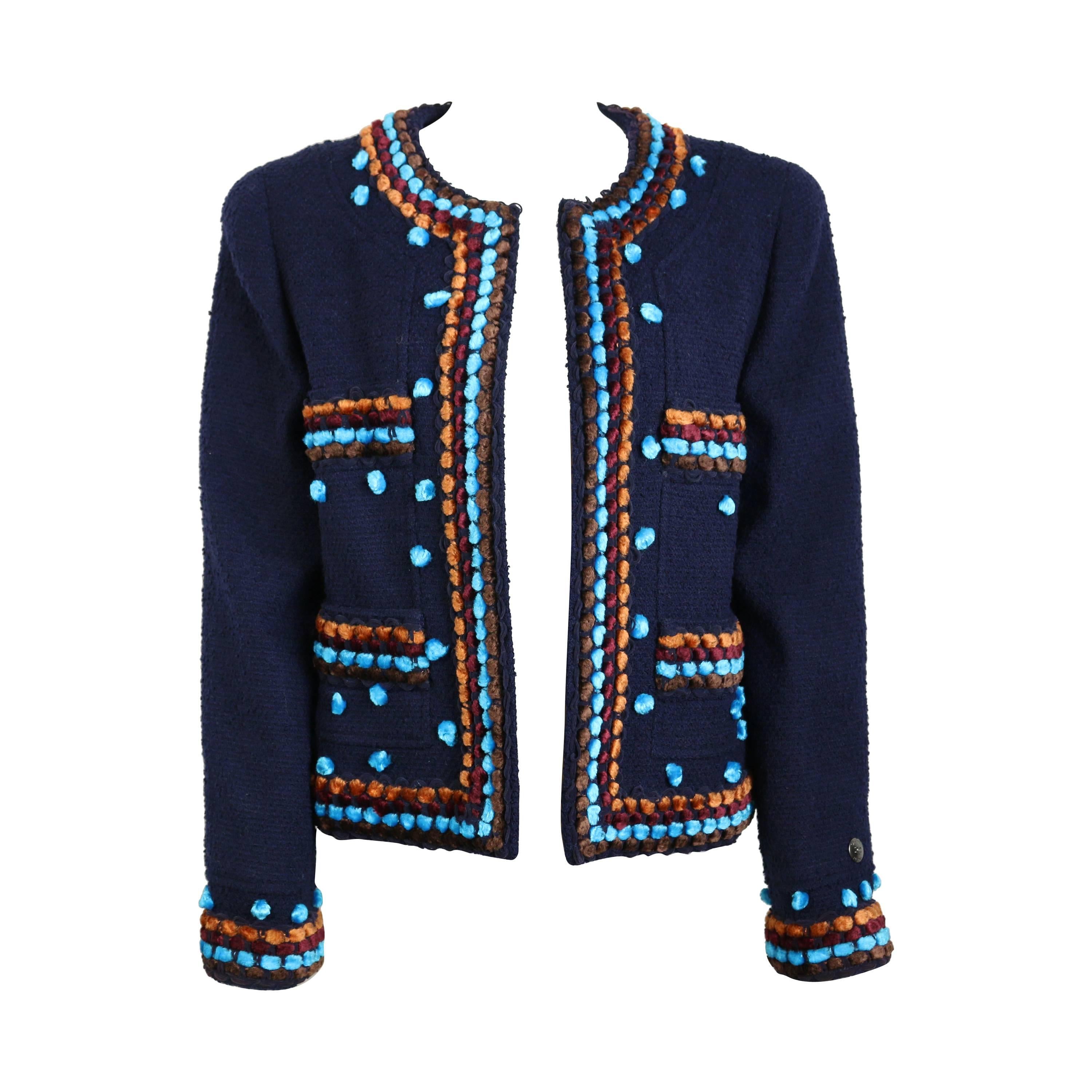 Chanel Navy Paris Chenille Pom Bouclé Jacket