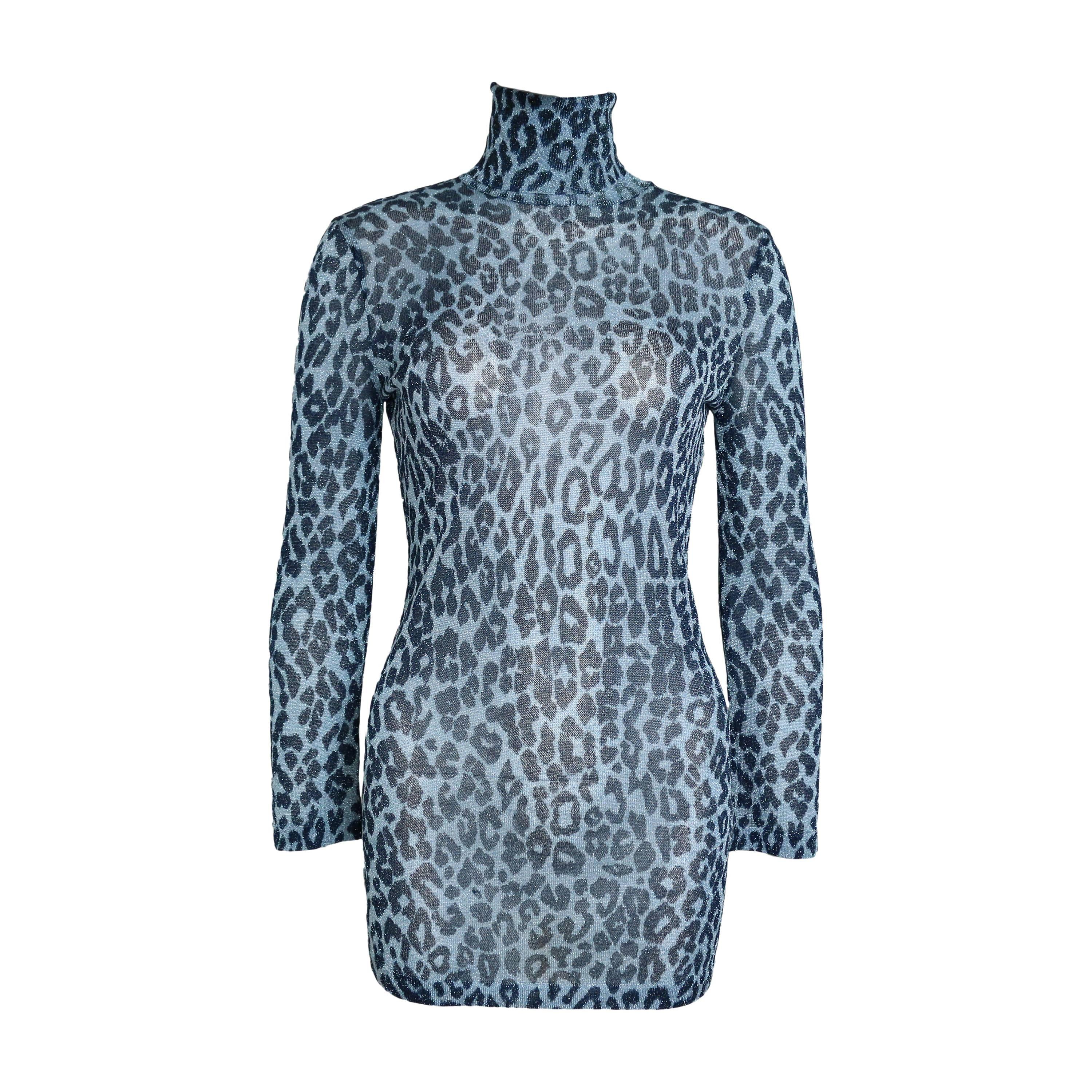 Dolce & Gabbana Metallic Blue Leopard-Print Dress