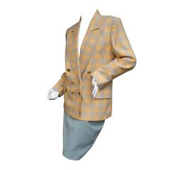 Hermes Paris Plaid Wool Skirt Suit Size 38/40 c 1980