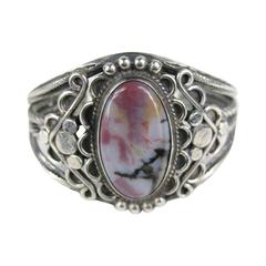 Old Pawn Navajo Sterling Silver Purple Hue Petrified Wood Bracelet 2