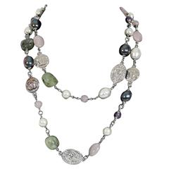 Chanel Silver Necklace With Purple and Green Stones