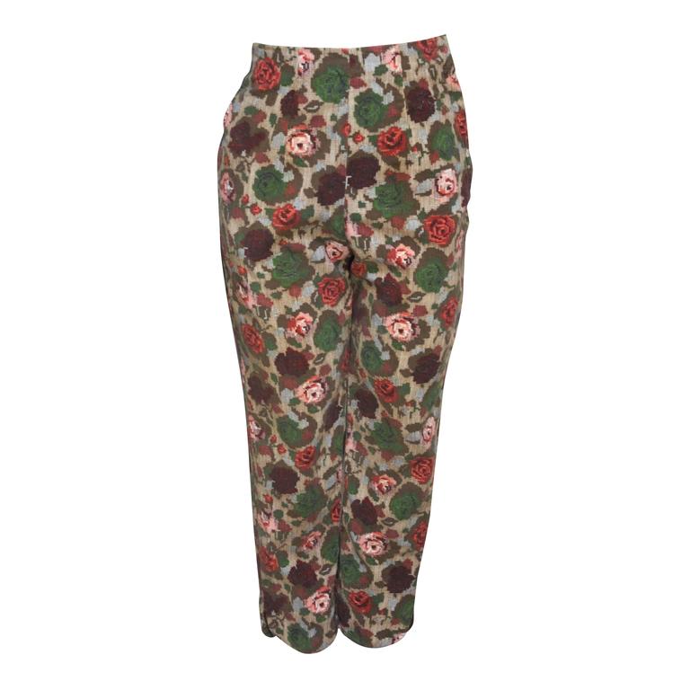 Early 1960s Corduroy Pantsmaker Floral Print Capris at 1stDibs