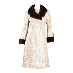 Pale Pink Brocade Dres & Coat with Mink Fur Trim