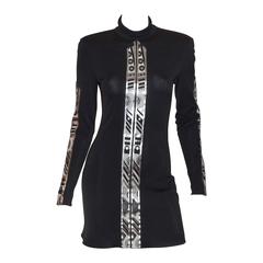 Leonard Paris Silk Jersey Op Art Mock Neck Dress