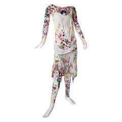 Rare Christian Dior Galliano "J'Adore 2004 Tattoo Leggings Bodysuit Flapper Dres 3