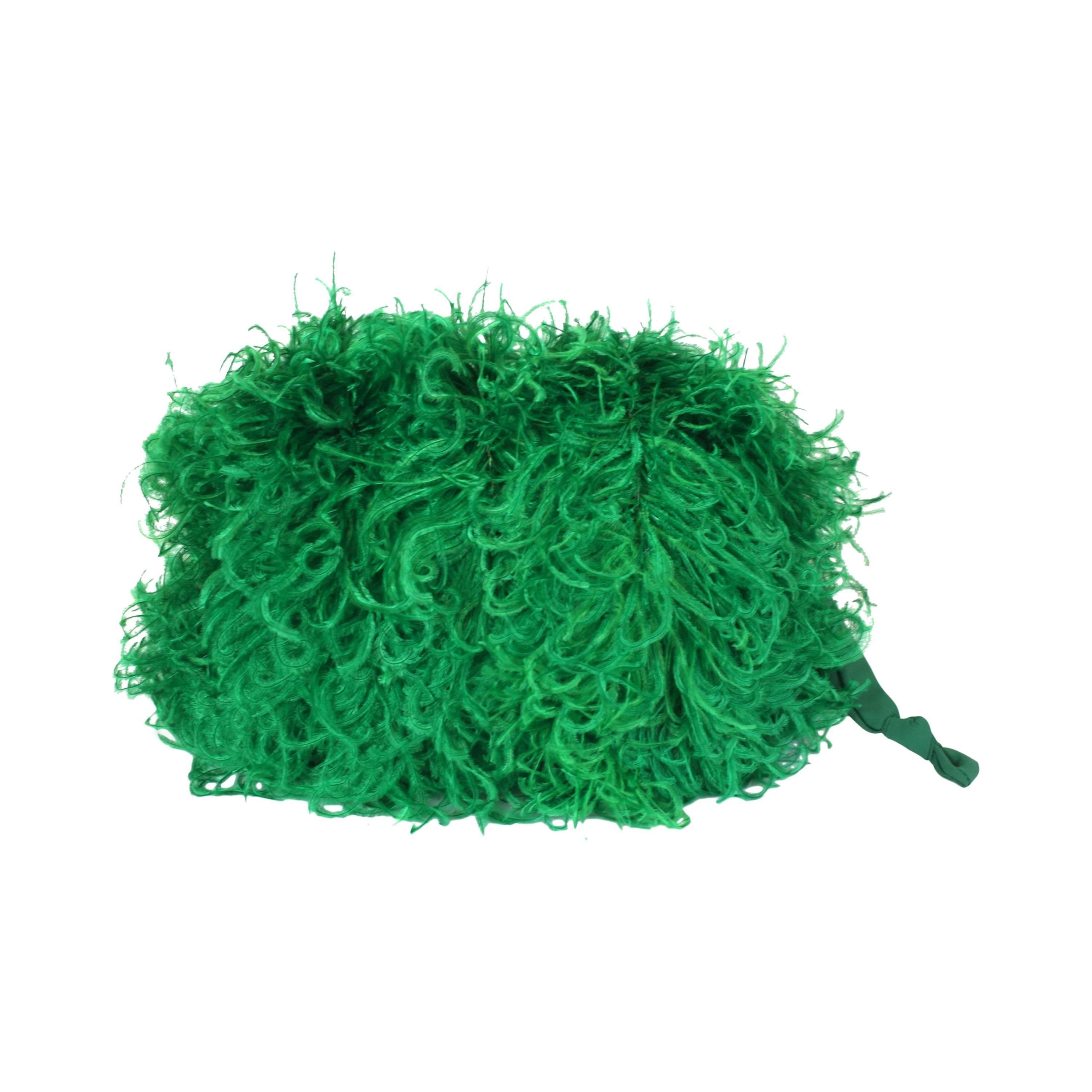 Vibrant Emerald Curled Ostrich Feather Muff 1930s