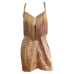 Roberto Cavalli S/S 2011 Lace-Up front Fringed Croc dress