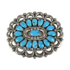 Old Pawn Navajo Sterling Silver Turquoise Pin Pendant 5