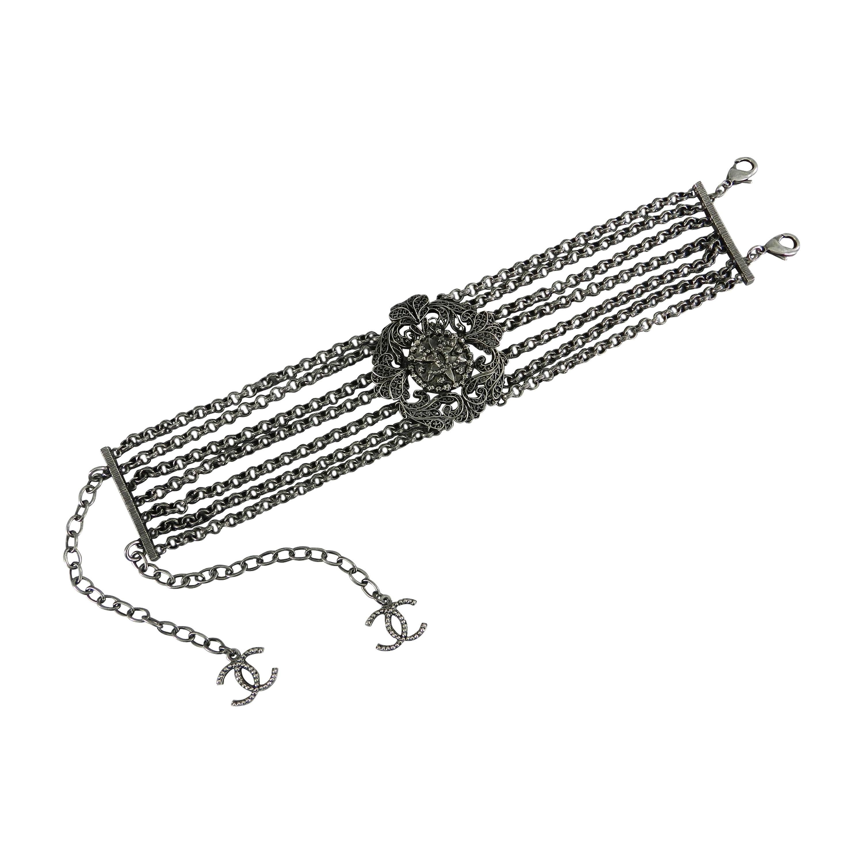 Chanel 15A Prefall Runway Gunmetal Choker Necklace