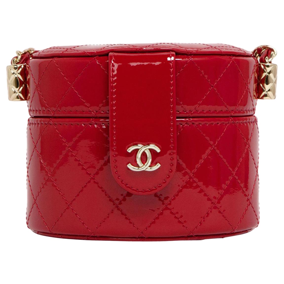 Chanel Micro Mini Red Quilted Patent Leather Jewelry Box Crossbody Bag