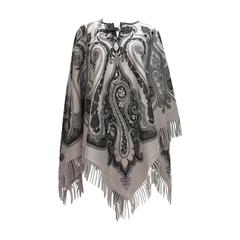 New Etro Wool Poncho Cape with Leather Trim